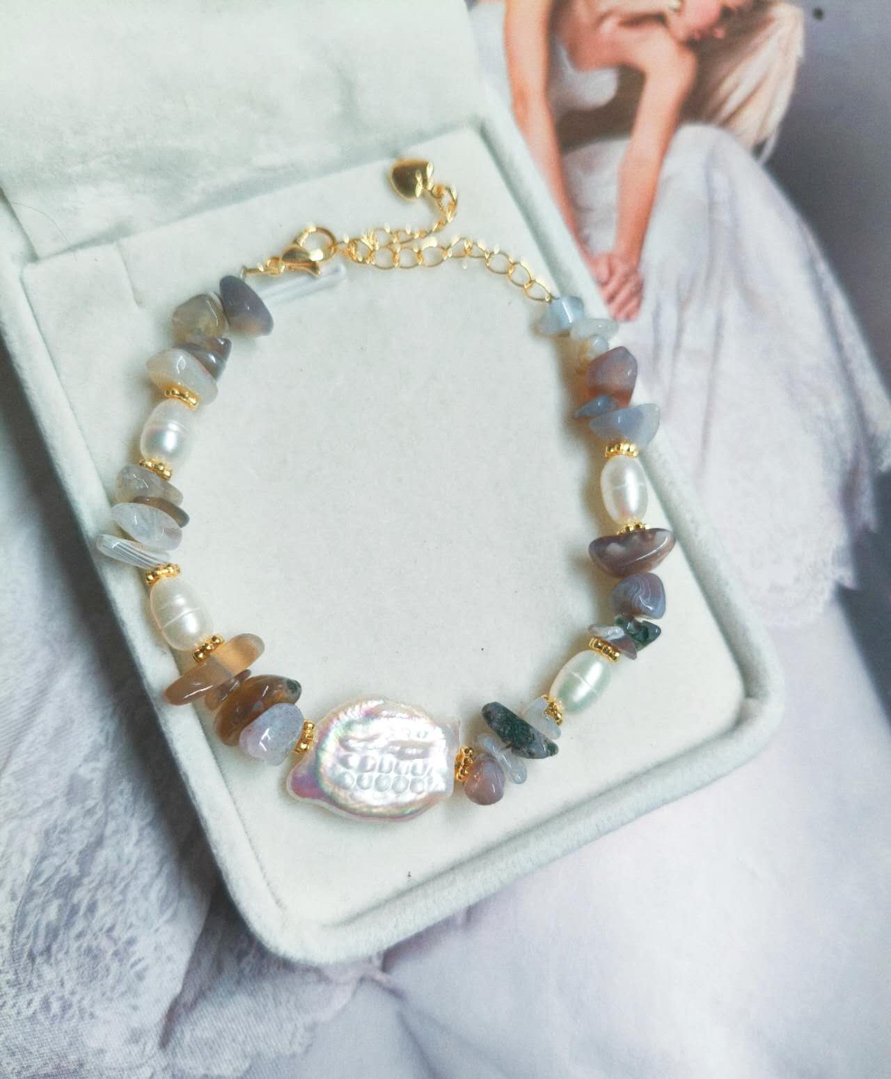 Handmade Natural Baroque Pearl Rice Pearl Multi Color Tourmaline Chip Bead Adjustable Slider Bracelet Boho