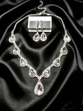 2Pcs Teardrop Clear Cubic Zirconia Jewelry Set Hypoallergenic Necklace Dangle Drop Earrings
