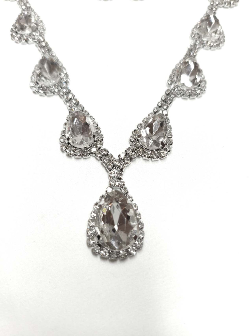 2Pcs Teardrop Clear Cubic Zirconia Jewelry Set Hypoallergenic Necklace Dangle Drop Earrings