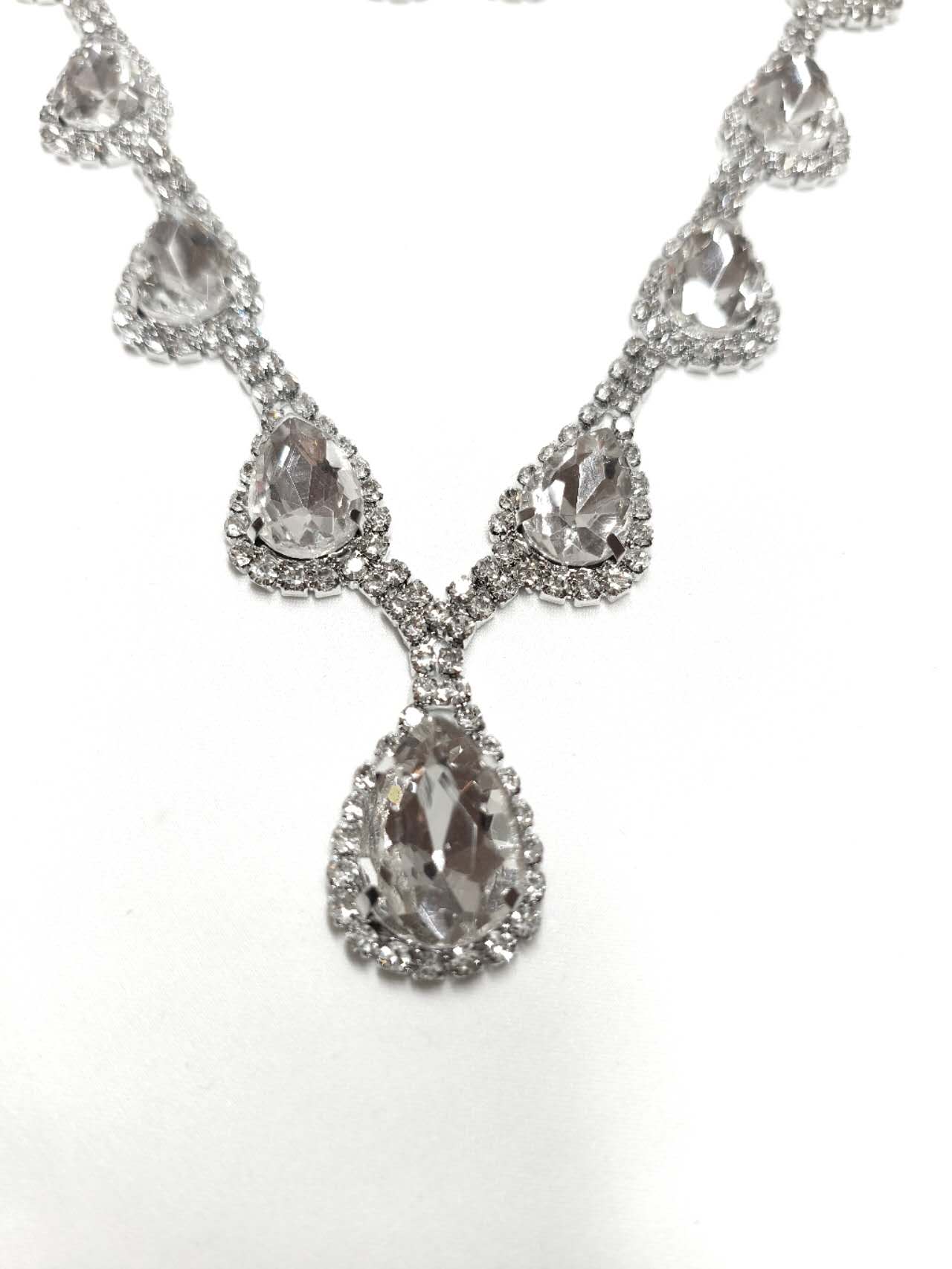 2Pcs Teardrop Clear Cubic Zirconia Jewelry Set Hypoallergenic Necklace Dangle Drop Earrings