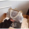 Handmade Floral Embroidery Lace Evening Clutch Bag Faux Pearl Top Handle Detachable Gold Chain Crossbody
