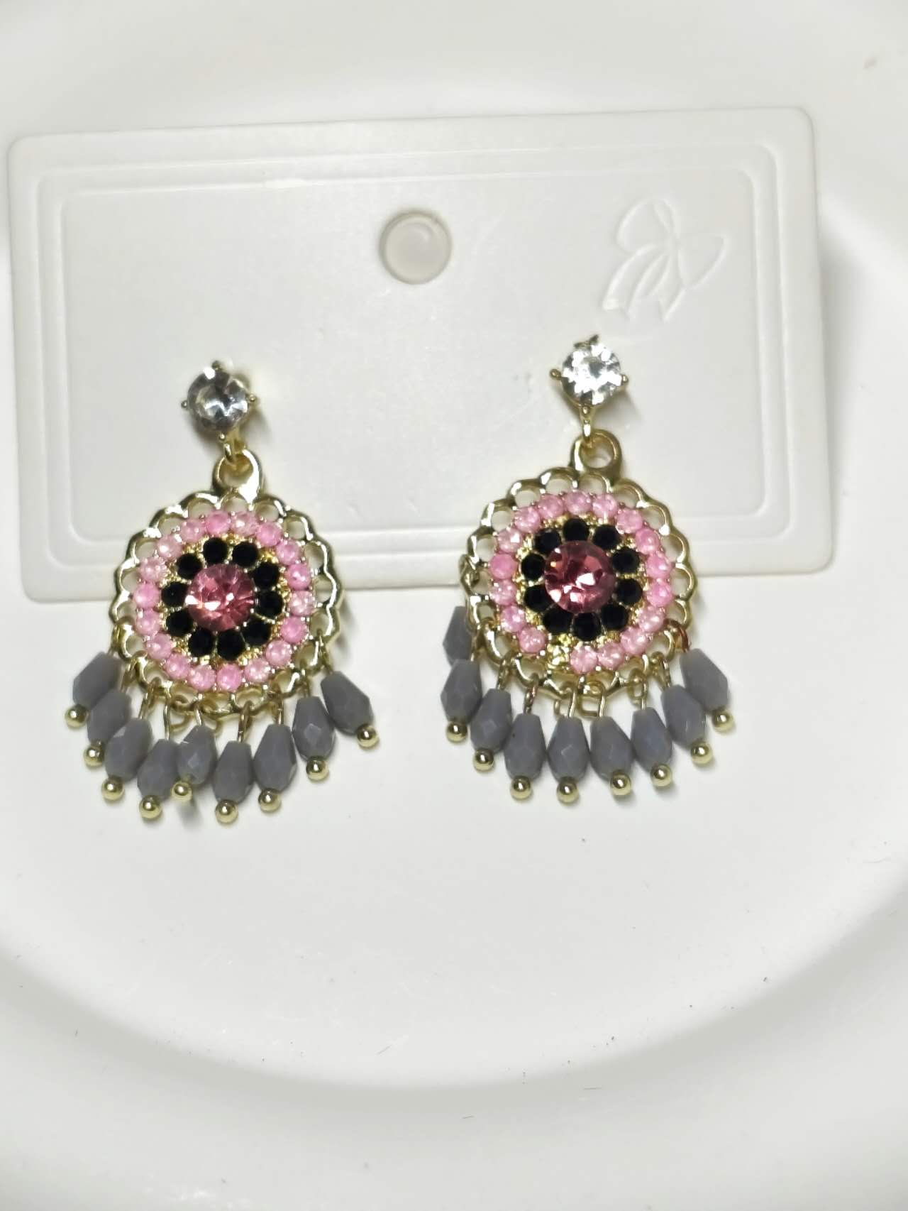 Bohemian Crystal Tassel Drop Earrings Multicolor Rhinestone Gold Plated Ethnic Dangle Earrings
