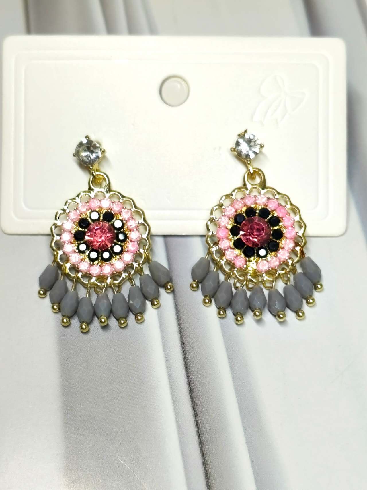 Bohemian Crystal Tassel Drop Earrings Multicolor Rhinestone Gold Plated Ethnic Dangle Earrings