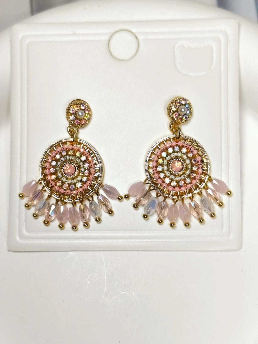 Bohemian Crystal Tassel Drop Earrings Multicolor Rhinestone Gold Plated Ethnic Dangle Earrings