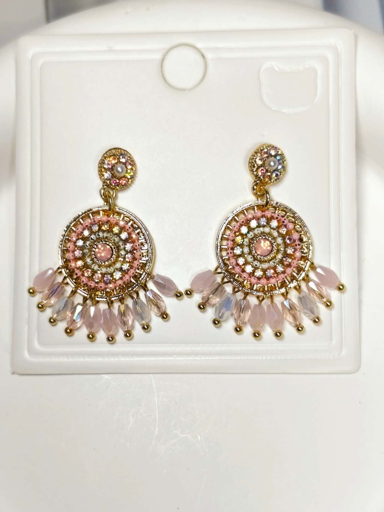 Bohemian Crystal Tassel Drop Earrings Multicolor Rhinestone Gold Plated Ethnic Dangle Earrings