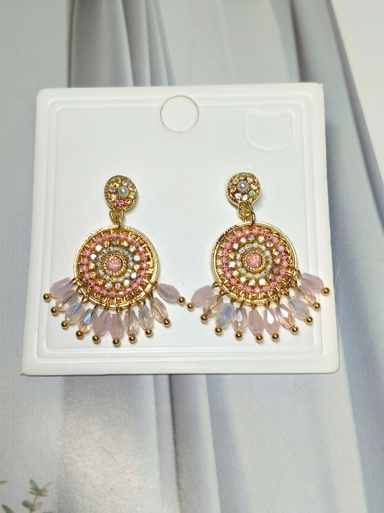 Bohemian Crystal Tassel Drop Earrings Multicolor Rhinestone Gold Plated Ethnic Dangle Earrings