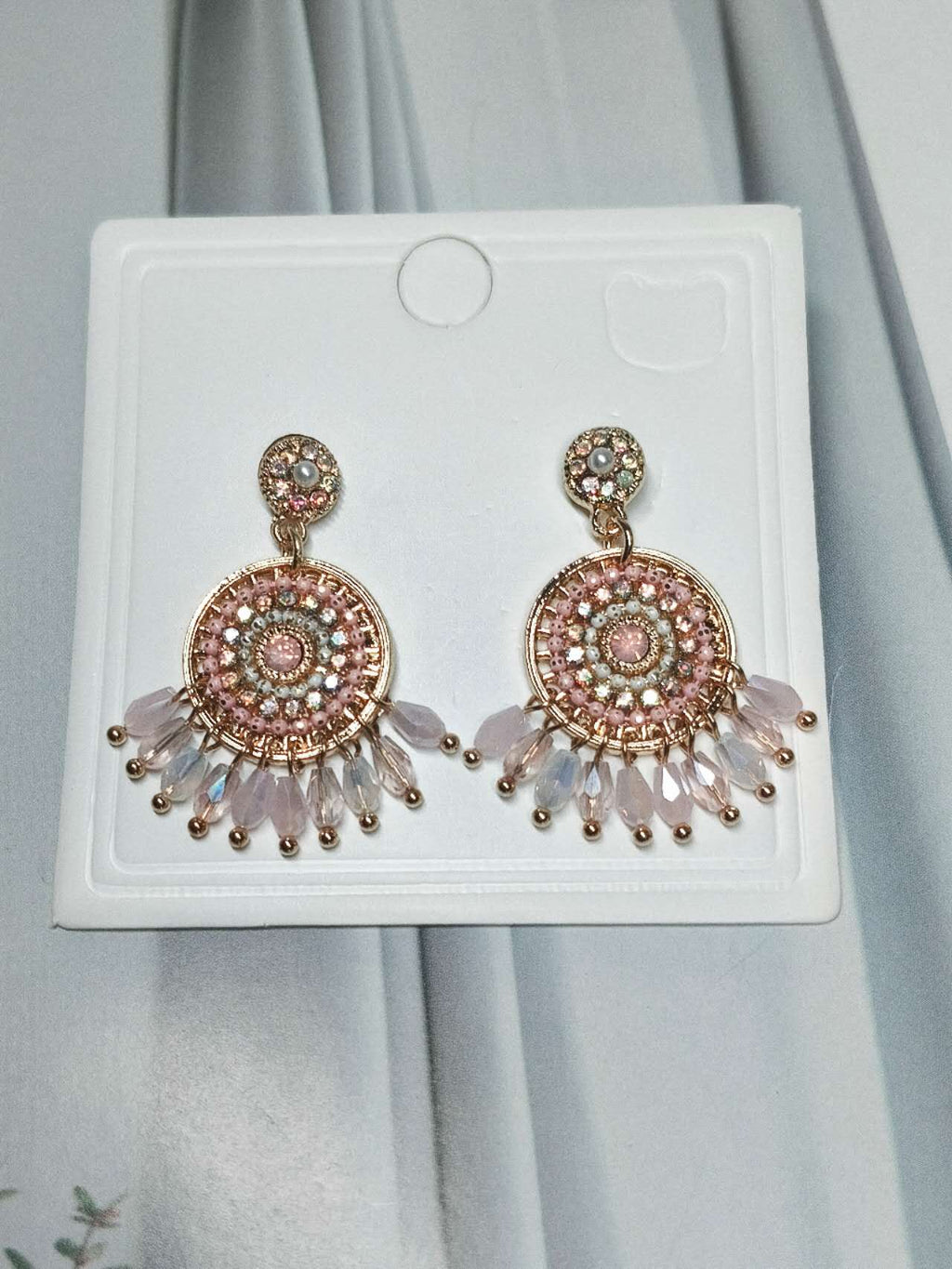Bohemian Crystal Tassel Drop Earrings Multicolor Rhinestone Gold Plated Ethnic Dangle Earrings