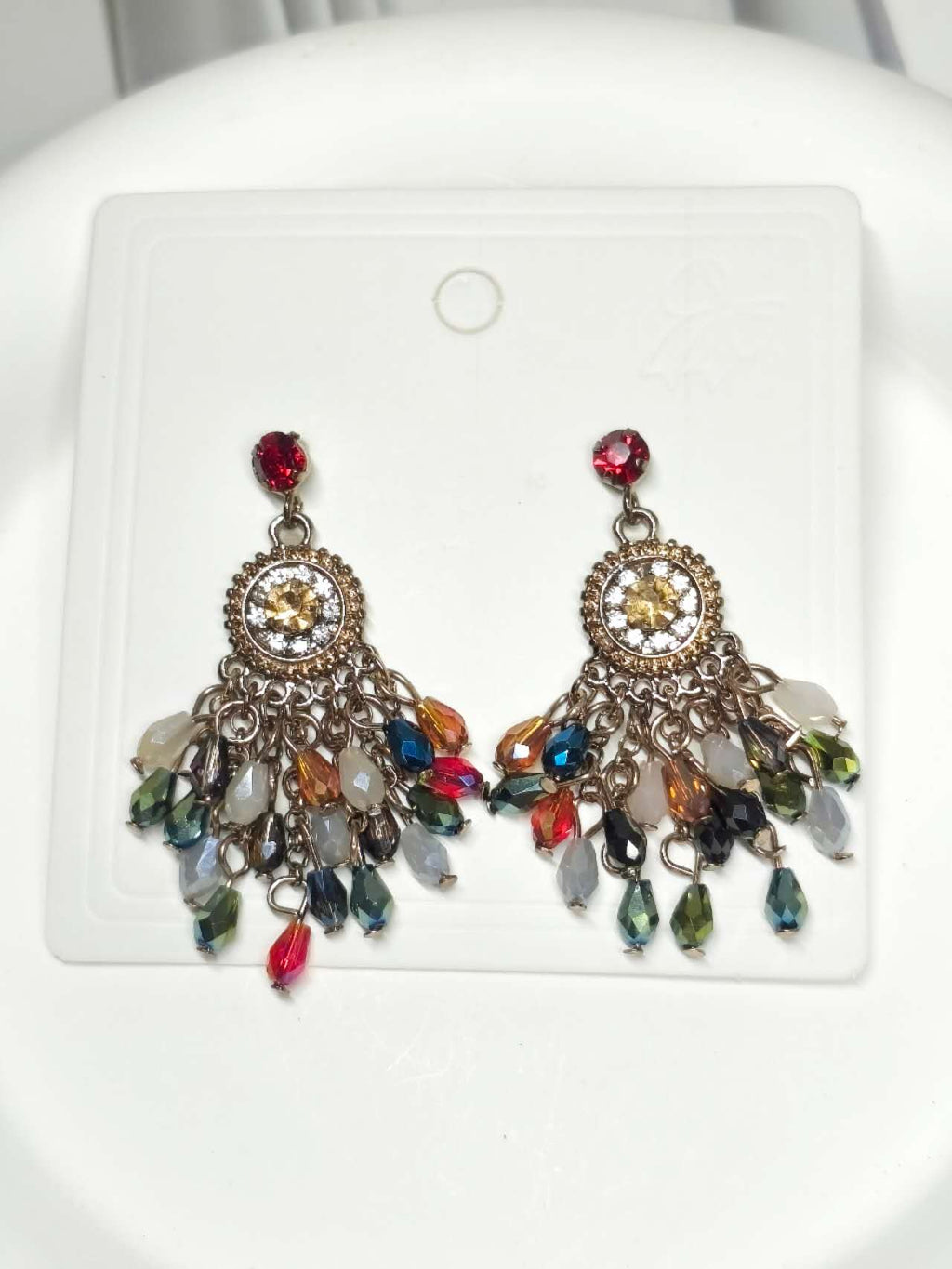 Bohemian Crystal Tassel Drop Earrings Multicolor Rhinestone Gold Plated Ethnic Dangle Earrings