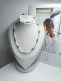 2Pcs Natural Freshwater Pearl & Blue Kyanite Jewelry Set Handmade Beaded Necklace Bracelet Gold Plated Adjustable Set
