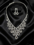 2Pcs Teardrop Crystal Rhinestone Jewelry Set Necklace Earrings Silver Plated
