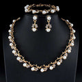 3Pcs Faux Pearl Crystal Bridal Jewelry Set Gold/Silver Plated Necklace Bracelet Earrings
