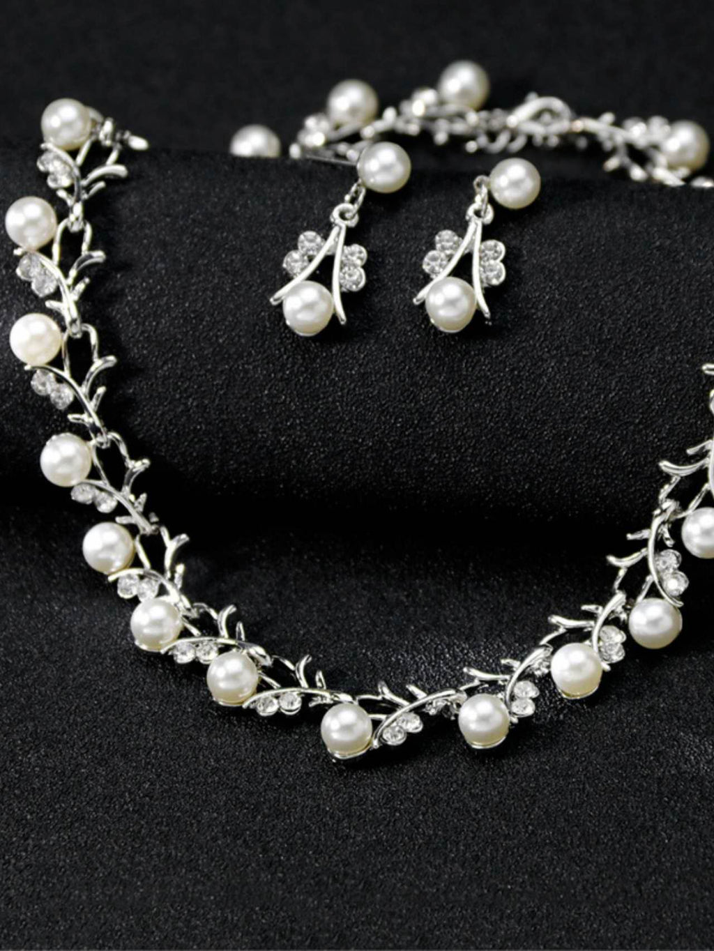 3Pcs Faux Pearl Crystal Bridal Jewelry Set Gold/Silver Plated Necklace Bracelet Earrings