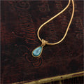 18K Gold Plated Titanium Steel Teardrop Blue Stone Pendant Necklace, Ocean Star Dainty Snake Chain
