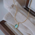 Gold Plated Stainless Steel Cat's Eye Stone Pendant Necklace, Beaded Snake Chain, Dainty Layering