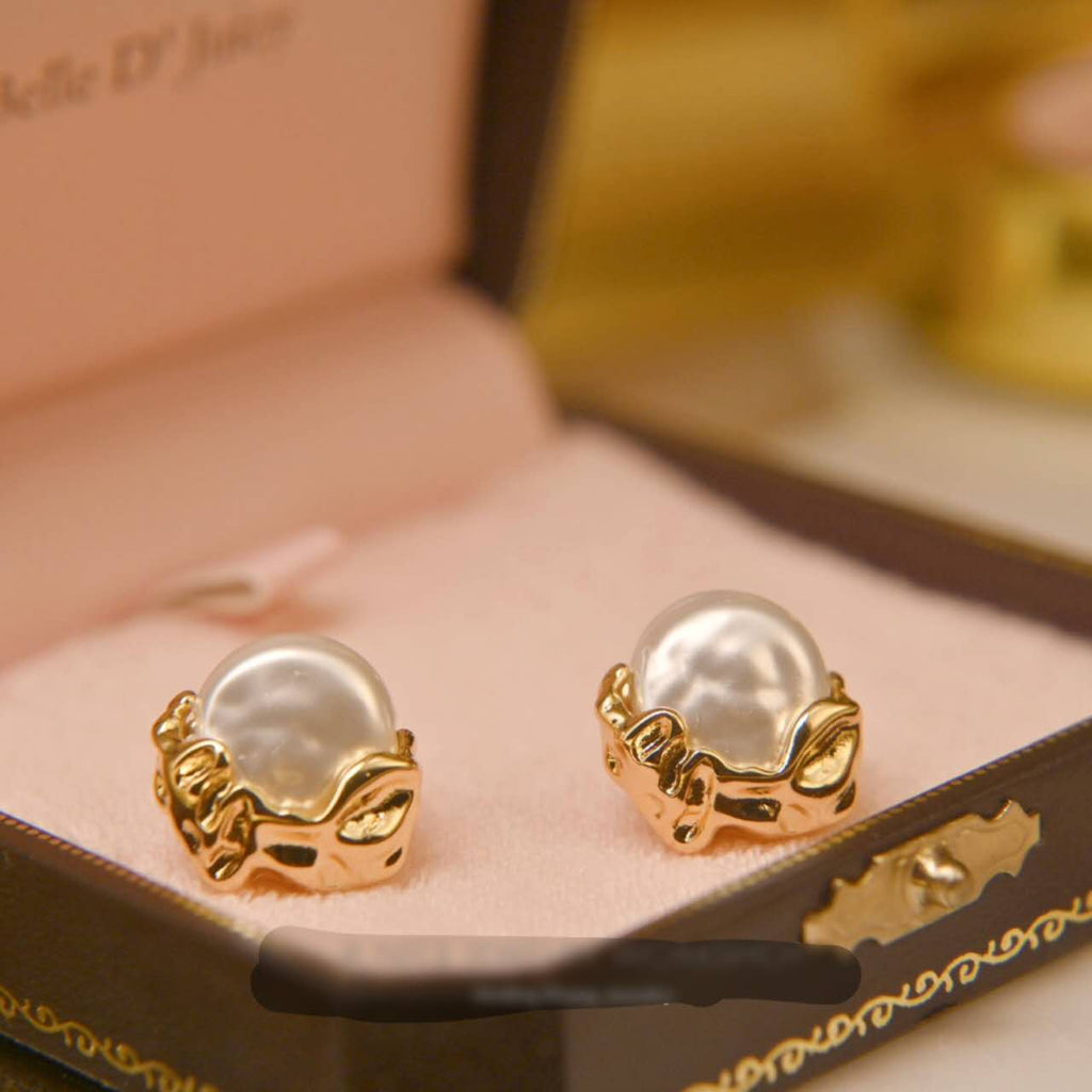 2Pcs Stainless Steel Baroque Pearl Jewelry Set, Gold Plated Bracelet & Stud Earrings