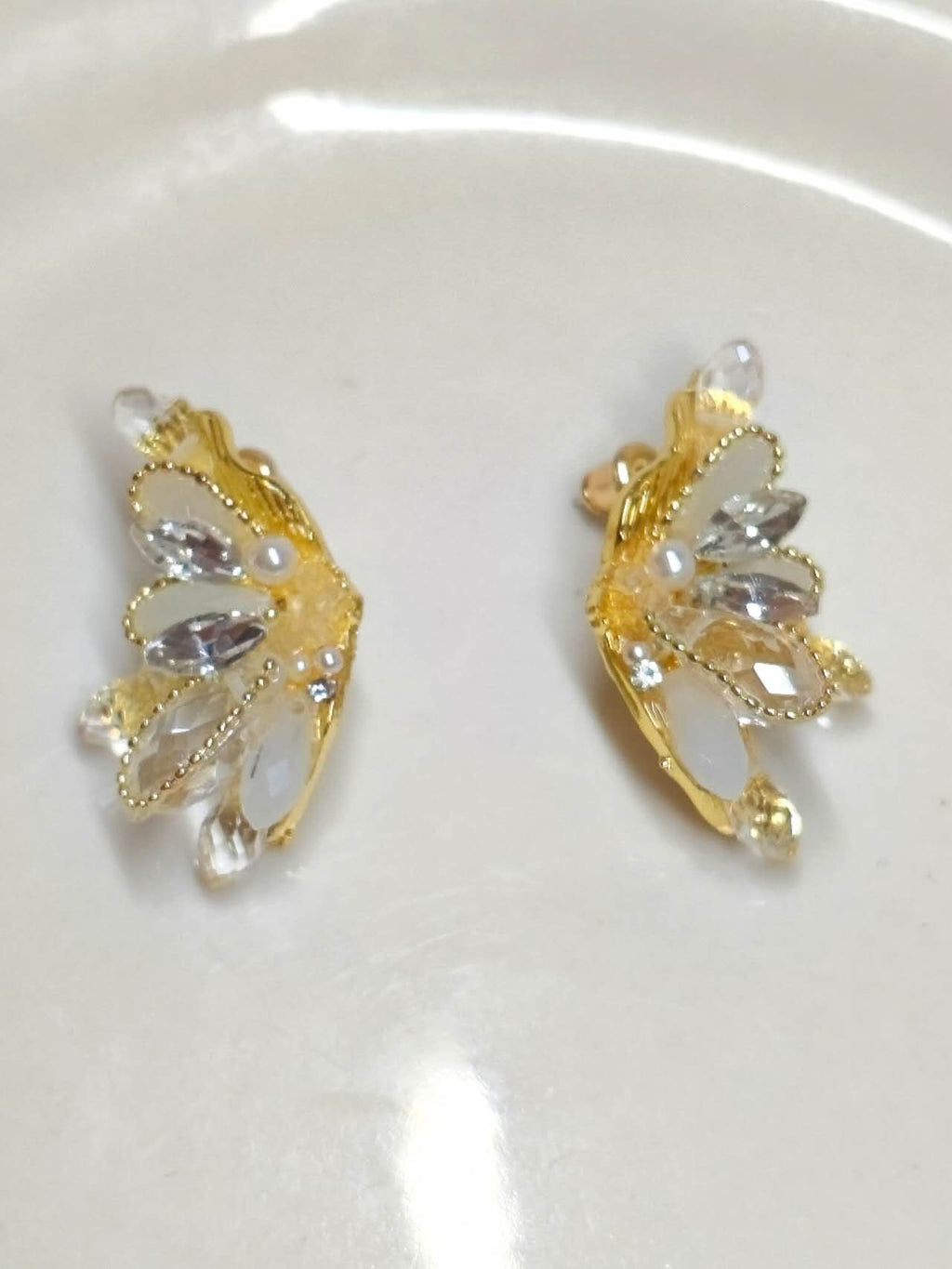 2 Ways Wear Butterfly Wing Crystal Pearl Earrings, Detachable Tassel Chain Dangle Stud Earrings Gold Plated Hypoallergenic Bridal Wedding Jewelry