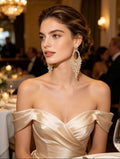 Oval Rhinestone Frame Clear Crystal Tassel Dangle Earrings, Gold Plated Long Waterfall Chandelier Earrings Hypoallergenic Women Wedding Banquet Jewelry