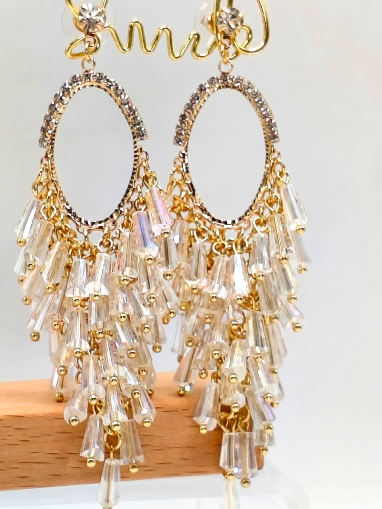 Oval Rhinestone Frame Clear Crystal Tassel Dangle Earrings, Gold Plated Long Waterfall Chandelier Earrings Hypoallergenic Women Wedding Banquet Jewelry