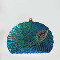 Peacock Feather Seashell Sequin Clutch Bag Gold Chain Crossbody Evening Handbag Wedding Party Purse