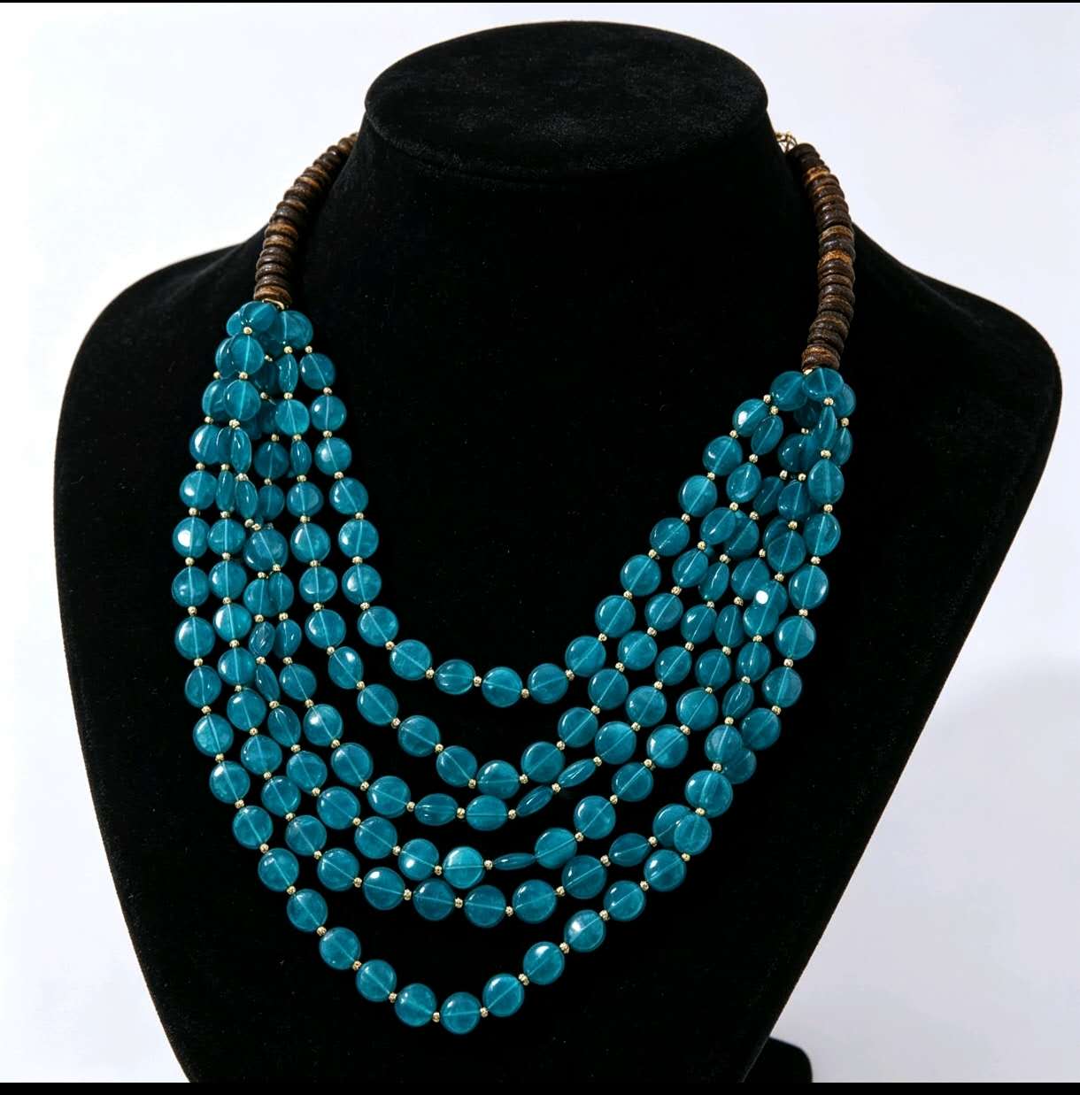 Boho Multi Layer Flat Resin Bead Bib Necklace Wooden Bead Clasp Adjustable Chain Summer Beach Jewelry