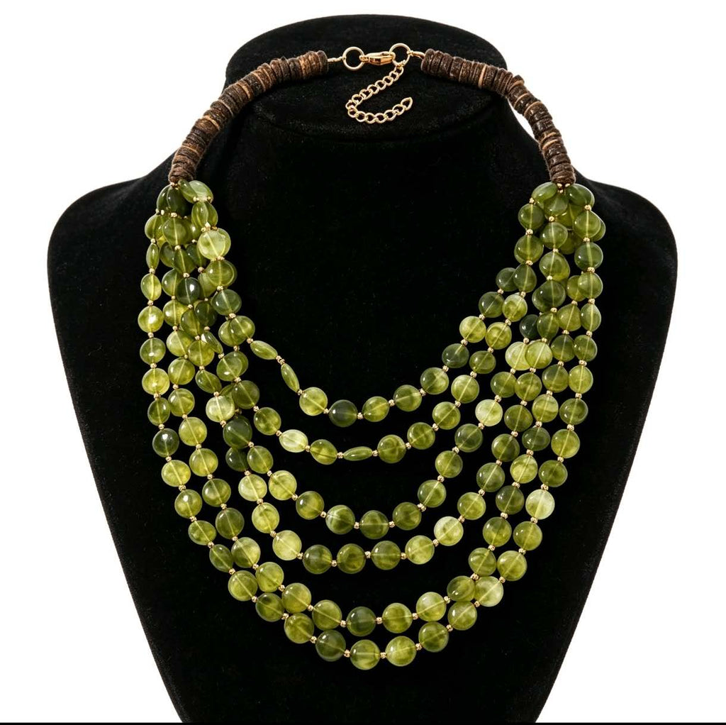 Collier plastron bohème multicouche perles plates en résine, fermoir perles en bois, chaîne réglable, bijoux d'été plage