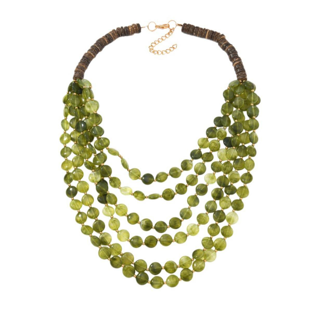 Collier plastron bohème multicouche perles plates en résine, fermoir perles en bois, chaîne réglable, bijoux d'été plage