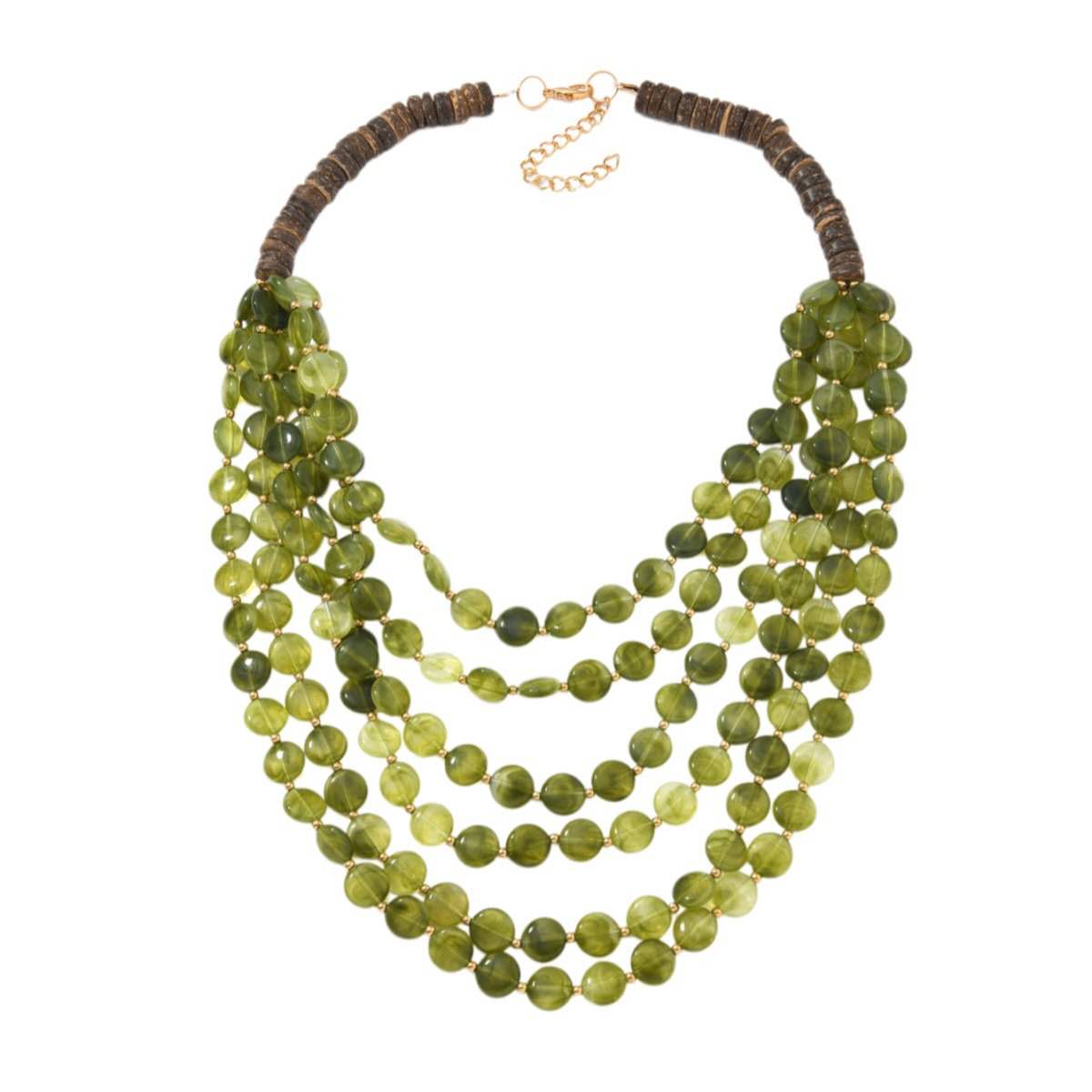 Collier plastron bohème multicouche perles plates en résine, fermoir perles en bois, chaîne réglable, bijoux d'été plage