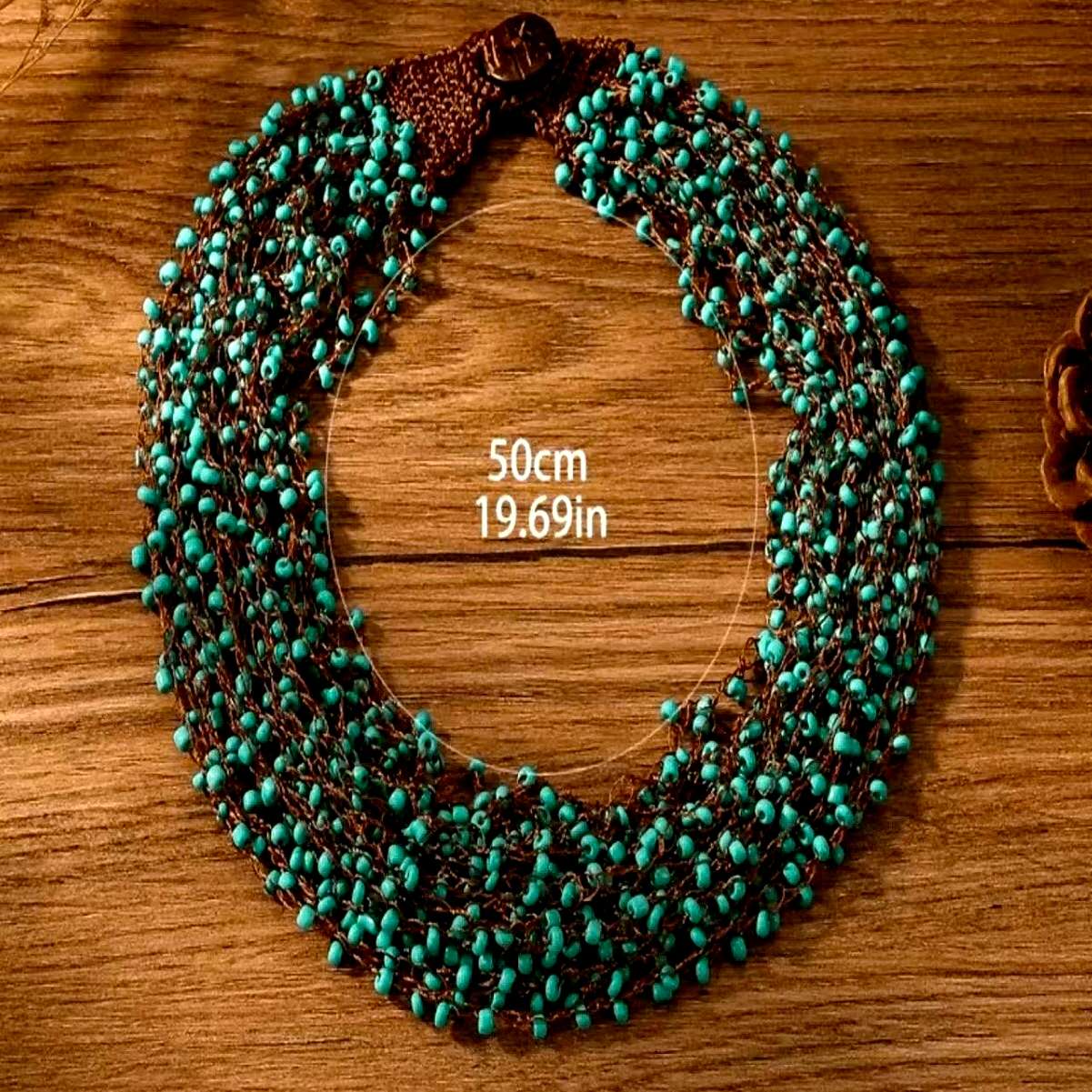 Boho Multi Strand Tiny Seed Bead Bib Necklace Hand Woven Fabric Button Clasp Women Vacation Jewelry