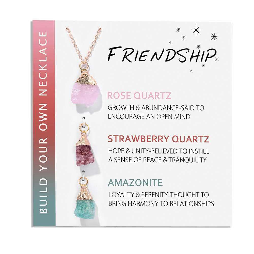 Raw Crystal Stone Pendant Necklace 3 Sets Friendship Empath Good Fortune Healing Natural Gemstone Gold Chain Jewelry