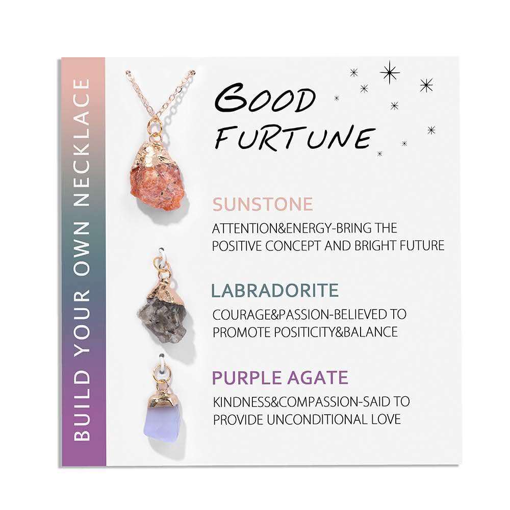 Raw Crystal Stone Pendant Necklace 3 Sets Friendship Empath Good Fortune Healing Natural Gemstone Gold Chain Jewelry