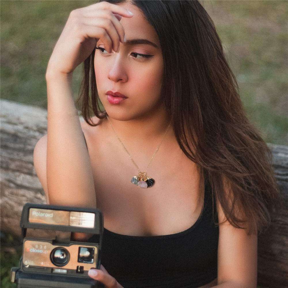 Raw Crystal Stone Pendant Necklace 3 Sets Friendship Empath Good Fortune Healing Natural Gemstone Gold Chain Jewelry