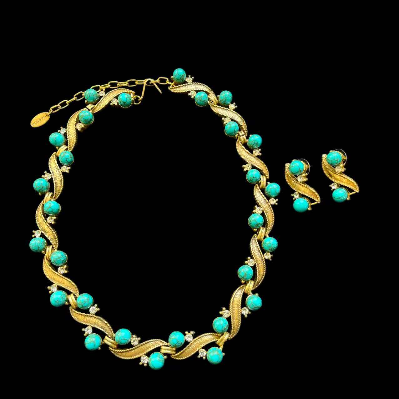 Vintage style woven natural turquoise stone set, 2 PCS
