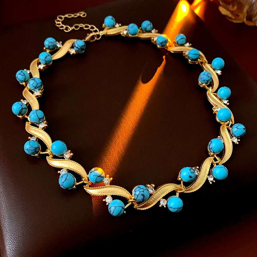 Vintage style woven natural turquoise stone set, 2 PCS