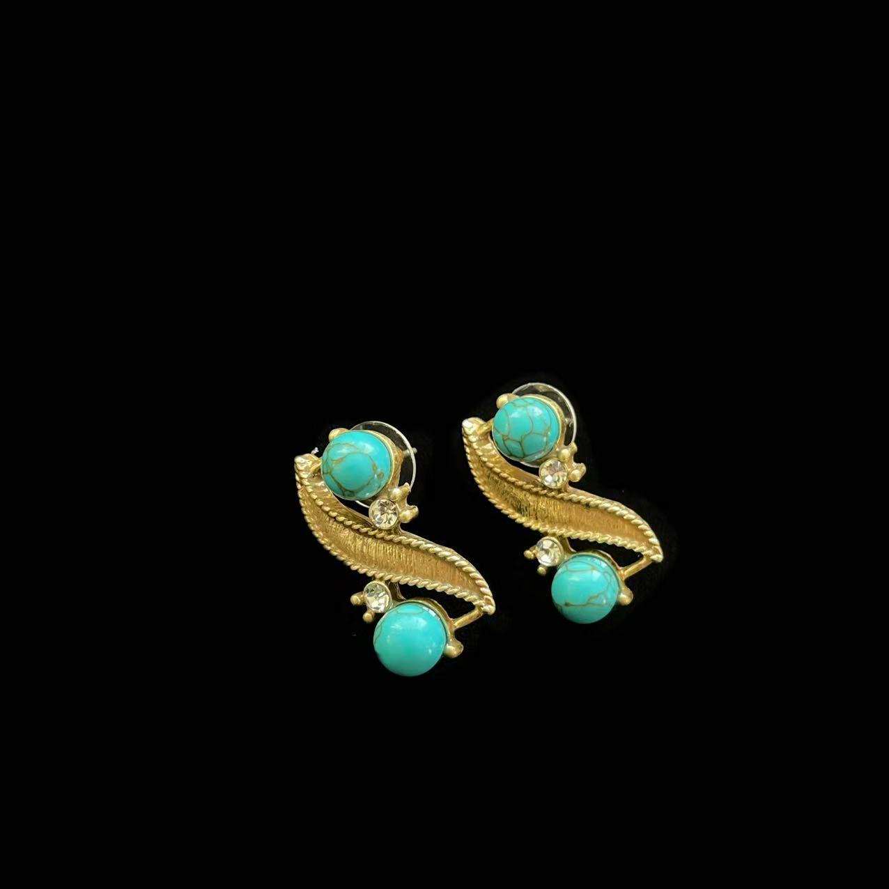 Vintage style woven natural turquoise stone set, 2 PCS