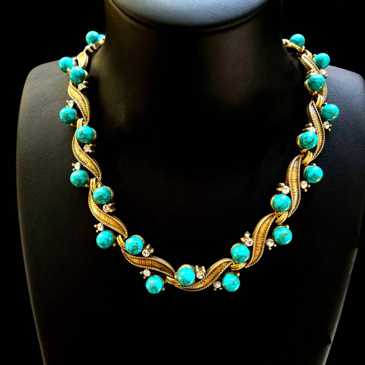 Vintage style woven natural turquoise stone set, 2 PCS
