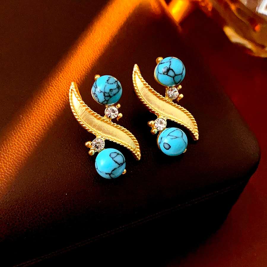 Vintage style woven natural turquoise stone set, 2 PCS