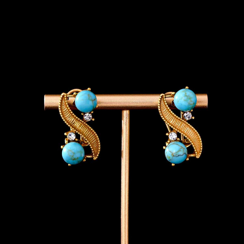 Vintage style woven natural turquoise stone set, 2 PCS