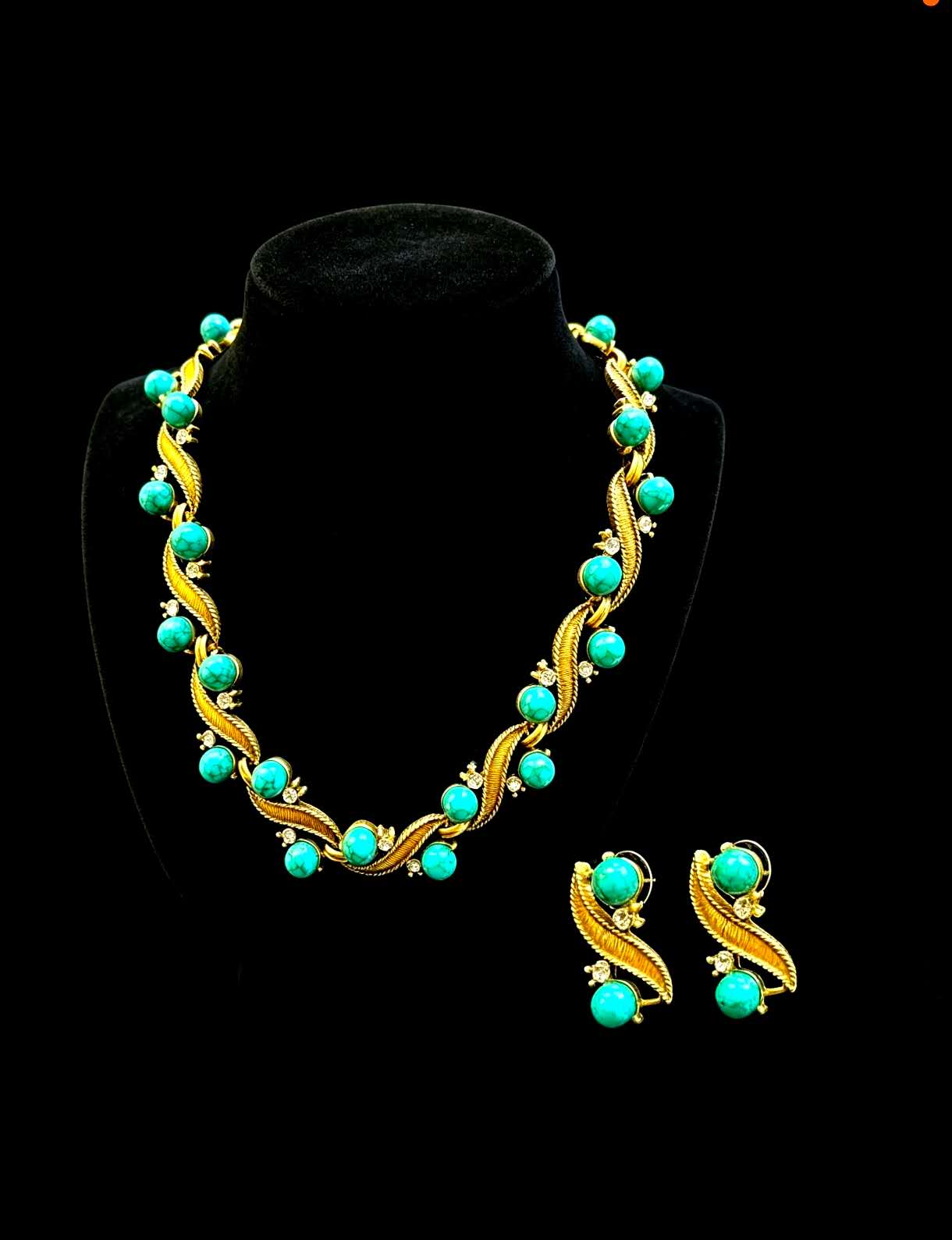 Vintage style woven natural turquoise stone set, 2 PCS