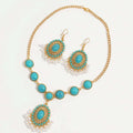 Bohemian Natural Turquoise Pearl Tassel Jewelry Set 2PCS Gold Plated Necklace Drop Earrings Women Ethnic Beach Gift