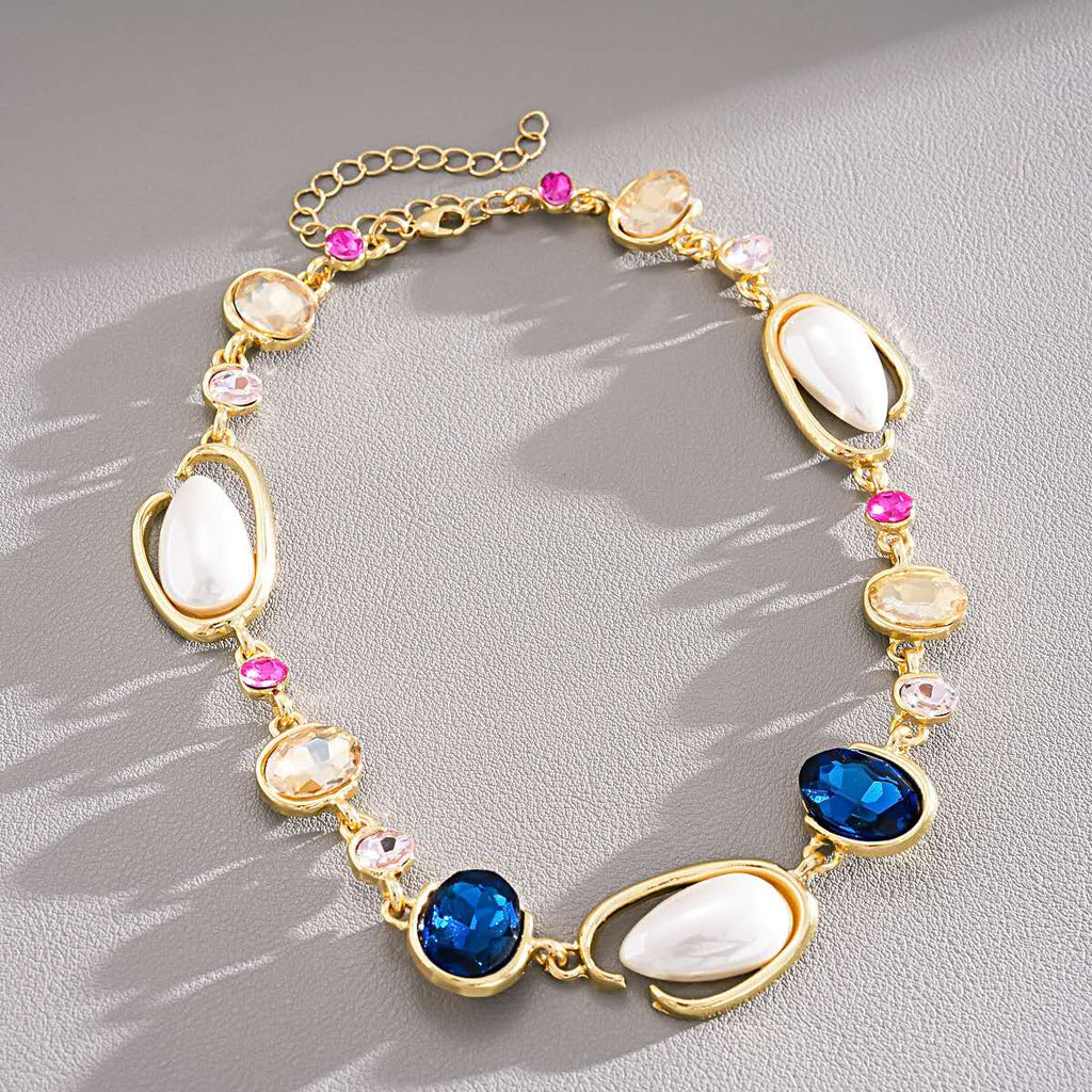 Set with irregular pearls, blue crystals and zirconia 2 PCS