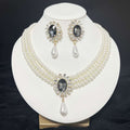 Pearl & Zircon Jewelry Set 2 PCS-Necklace & earrings