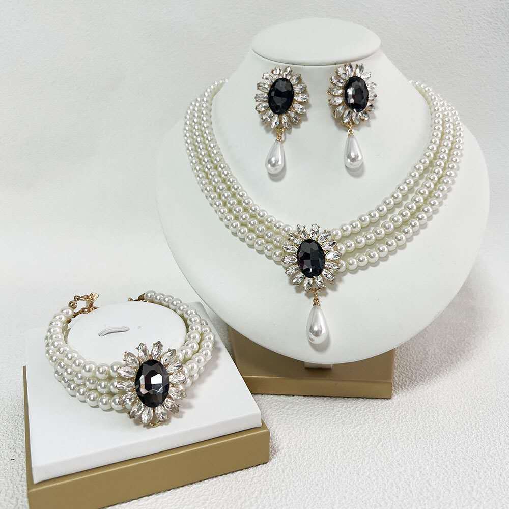 Pearl & Zircon Jewelry Set 2 PCS-Necklace & earrings