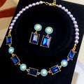 Vintage blue stone and  Pearl Jewelry Set – Necklace & Drop Earrings