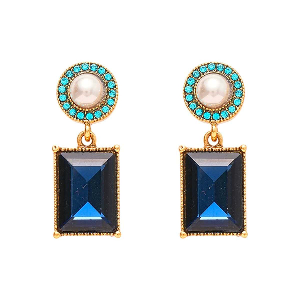 Vintage Blue Stone & Grey Pearl Jewelry Set – Necklace & Drop Earrings