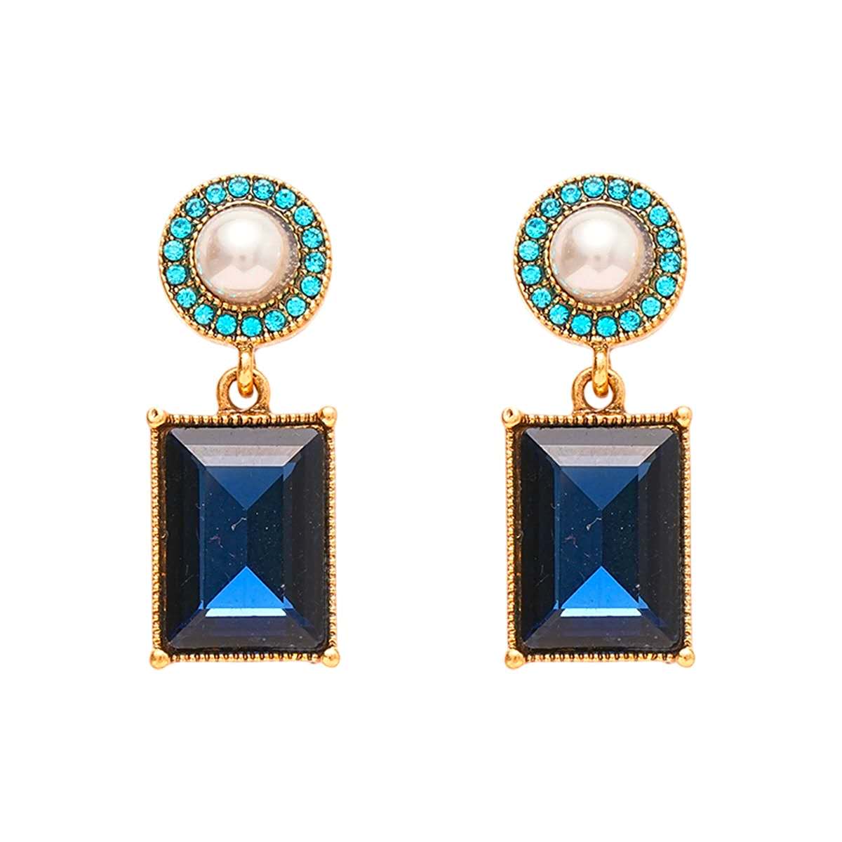 Vintage blue stone and  Pearl Jewelry Set – Necklace & Drop Earrings