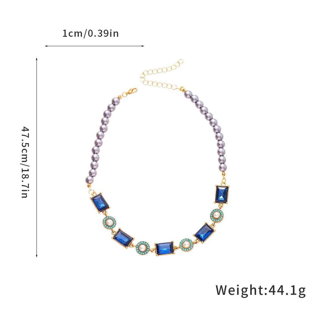 Vintage blue stone and  Pearl Jewelry Set – Necklace & Drop Earrings