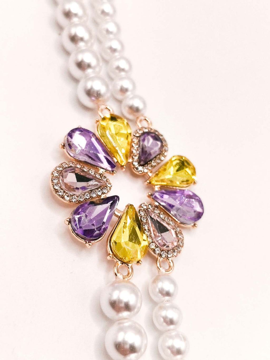 2Pcs Multi Layer Pearl Jewelry Set Colorful Cubic Zirconia Flower Statement Necklace Drop Earrings Wedding Bridal Gift