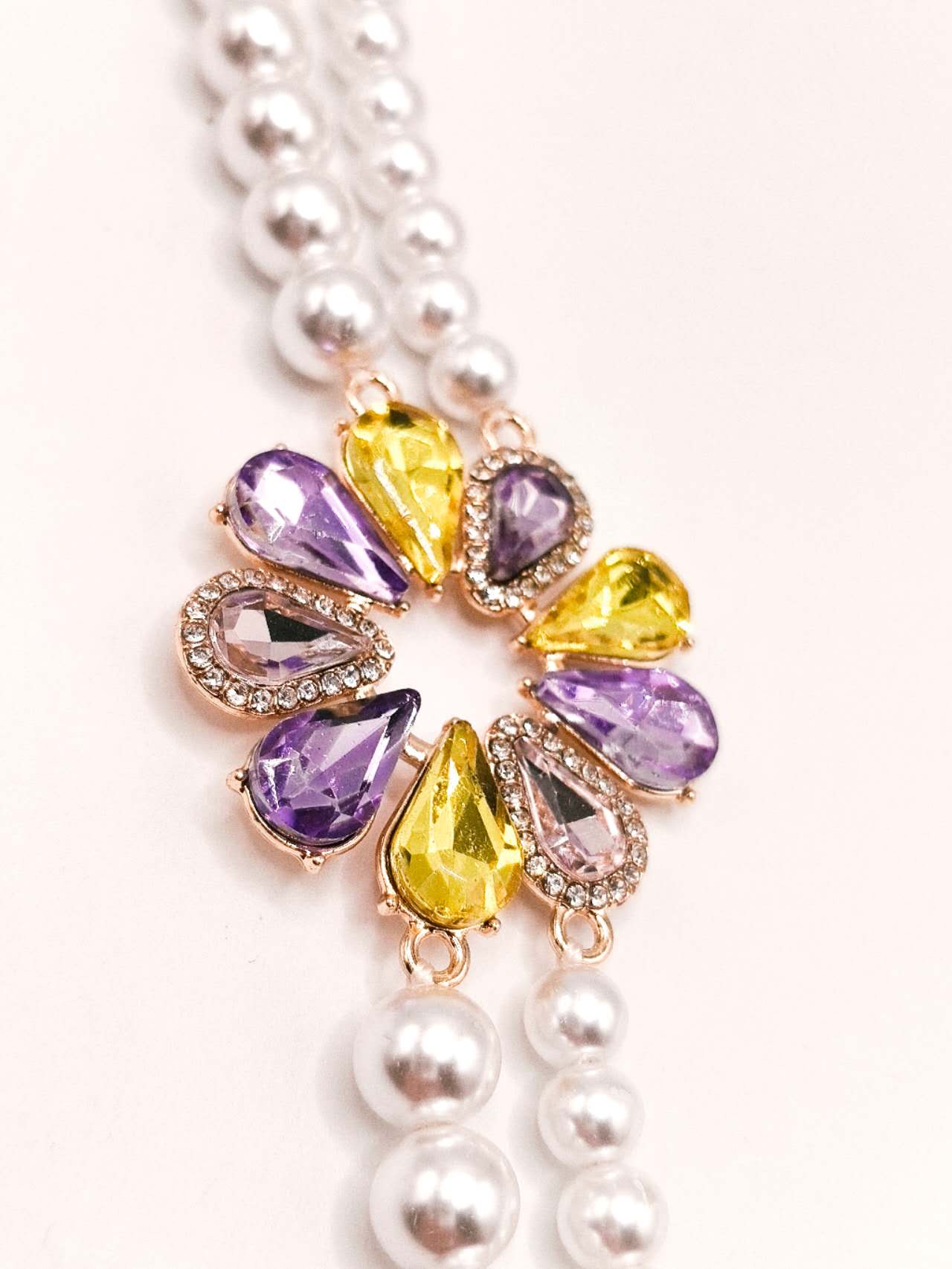 2Pcs Multi Layer Pearl Jewelry Set Colorful Cubic Zirconia Flower Statement Necklace Drop Earrings Wedding Bridal Gift