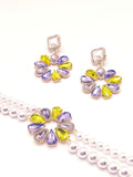 2Pcs Multi Layer Pearl Jewelry Set Colorful Cubic Zirconia Flower Statement Necklace Drop Earrings Wedding Bridal Gift
