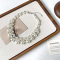 Chunky Gradient Faux Pearl Choker Necklace Inlaid Shiny Cubic Zirconia Crystal Adjustable Chain Women Wedding Party Jewelry